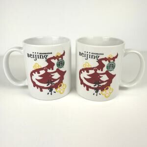 Starbucks Coffee Mug Beijing Great Wall Dragon Temple Lot of 2 White Red